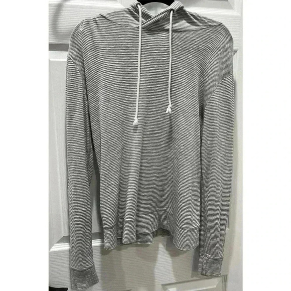 J CREW LADIES GREY STRIPED PULLOVER HOODIE LIGHTWEIGHT SIZE M - Picture 6 of 6